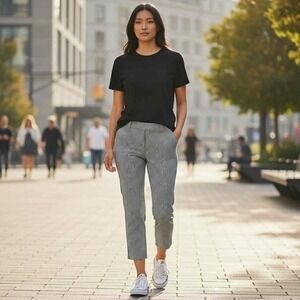 Women's Kate Hill Black White Gingham Check Pants 100% Cotton Cropped Size 12